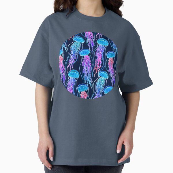 Luminescent Rainbow Jellyfish on Navy Blue