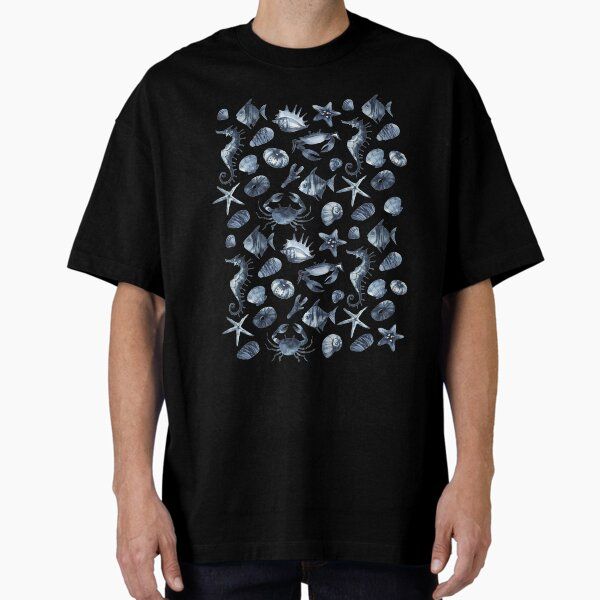 Sea Creatures Dark Blue Watercolor